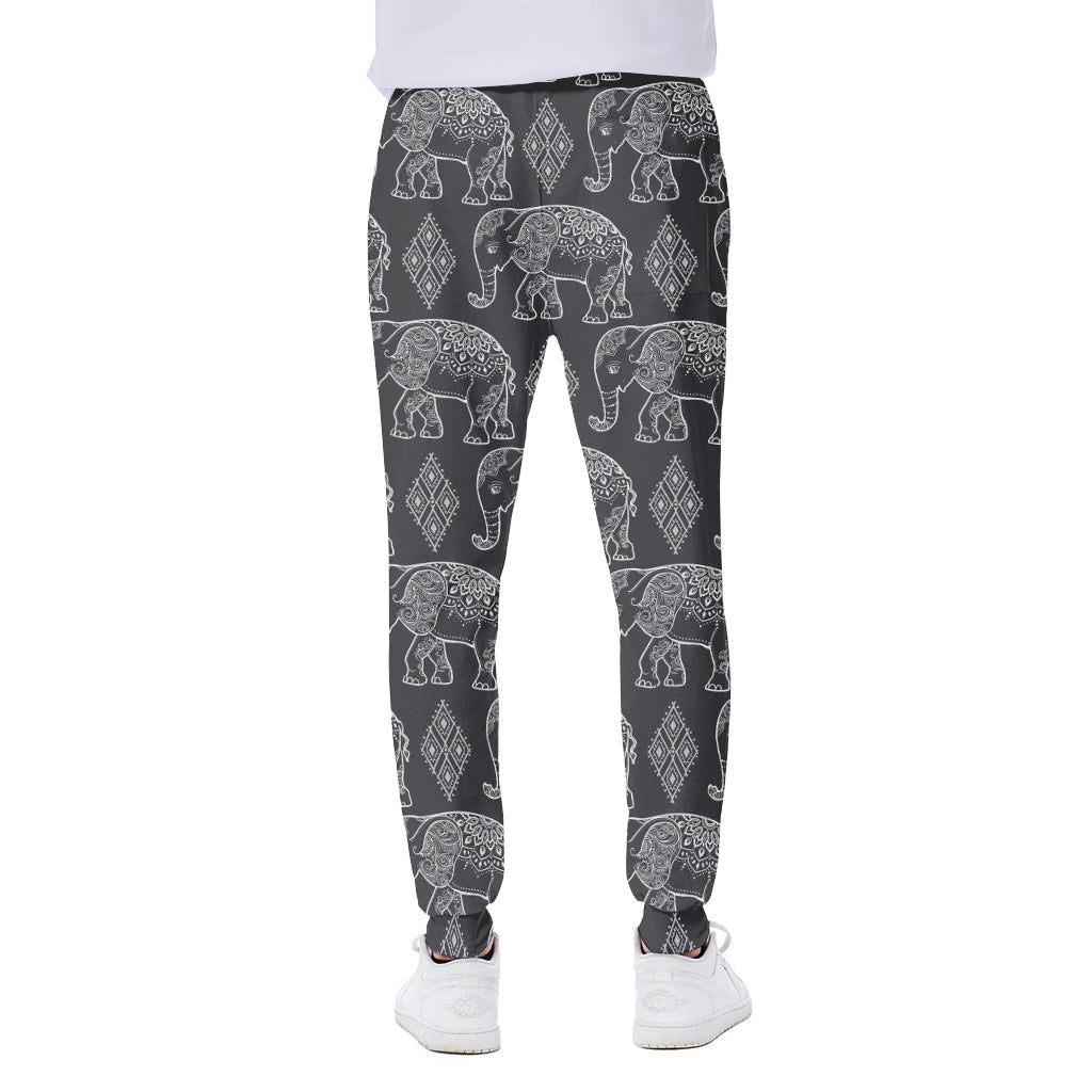 White And Grey Indian Elephant Print Scuba Joggers