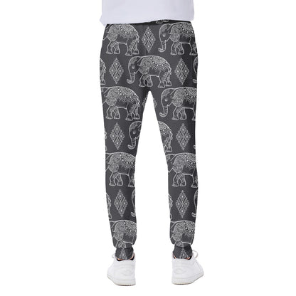 White And Grey Indian Elephant Print Scuba Joggers