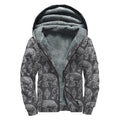 White And Grey Indian Elephant Print Sherpa Lined Zip Up Hoodie