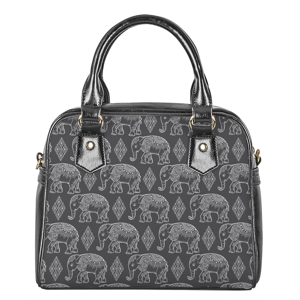 White And Grey Indian Elephant Print Shoulder Handbag
