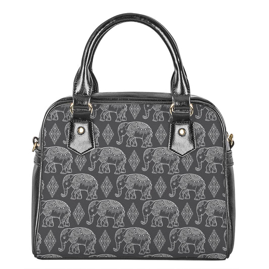 White And Grey Indian Elephant Print Shoulder Handbag