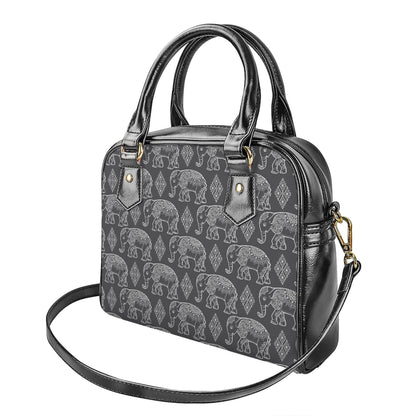 White And Grey Indian Elephant Print Shoulder Handbag