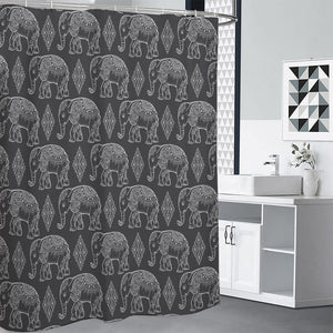 White And Grey Indian Elephant Print Shower Curtain