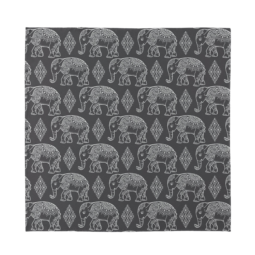 White And Grey Indian Elephant Print Silk Bandana