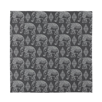 White And Grey Indian Elephant Print Silk Bandana