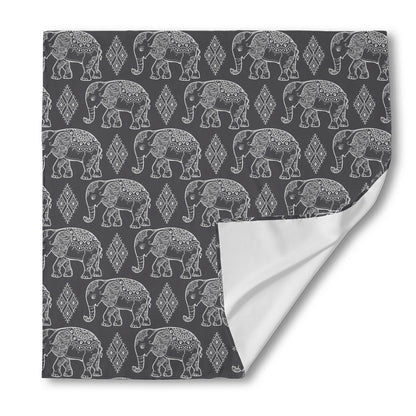 White And Grey Indian Elephant Print Silk Bandana
