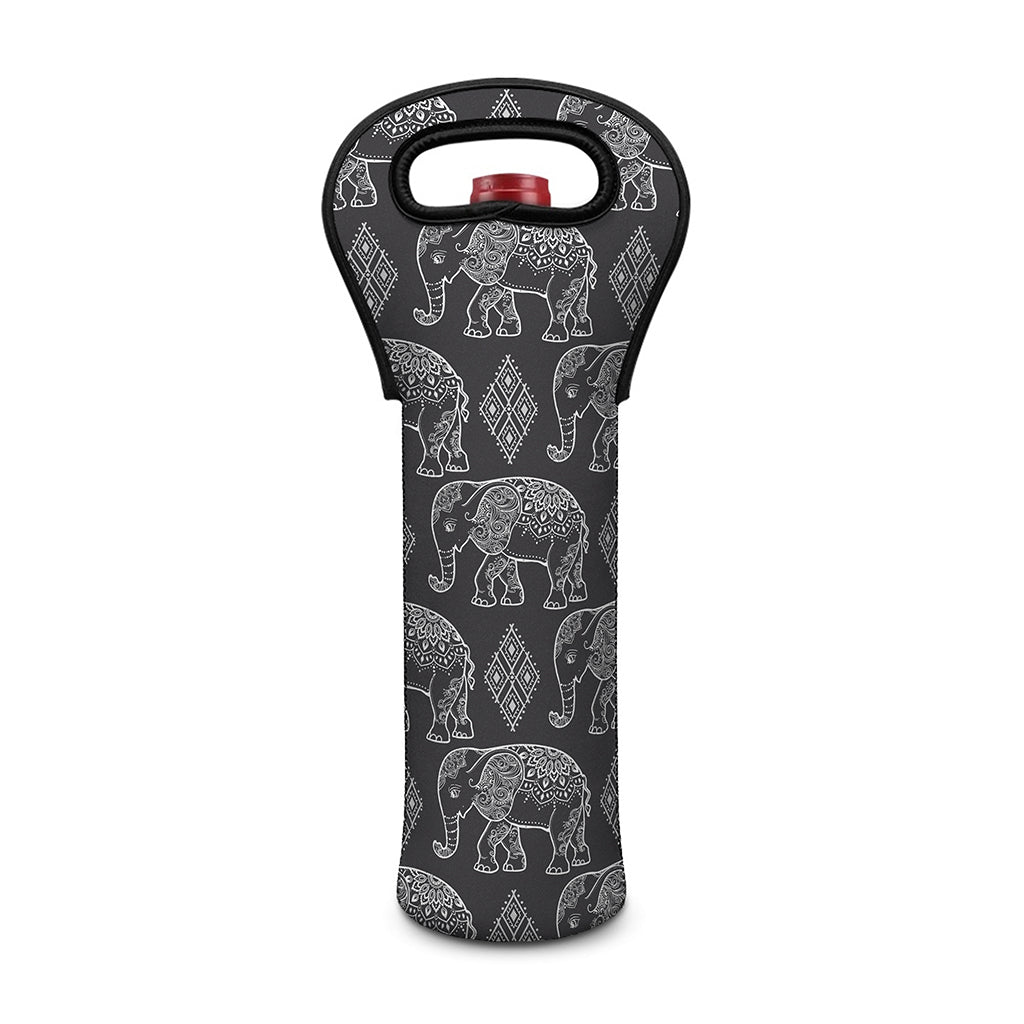 White And Grey Indian Elephant Print Single Neoprene Wine Tote