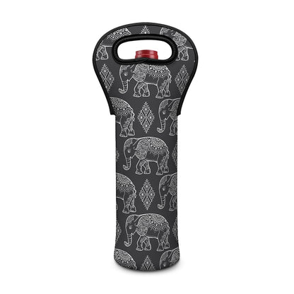 White And Grey Indian Elephant Print Single Neoprene Wine Tote