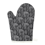 White And Grey Indian Elephant Print Single Oven Mitt