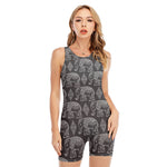 White And Grey Indian Elephant Print Sleeveless One Piece Swimsuit