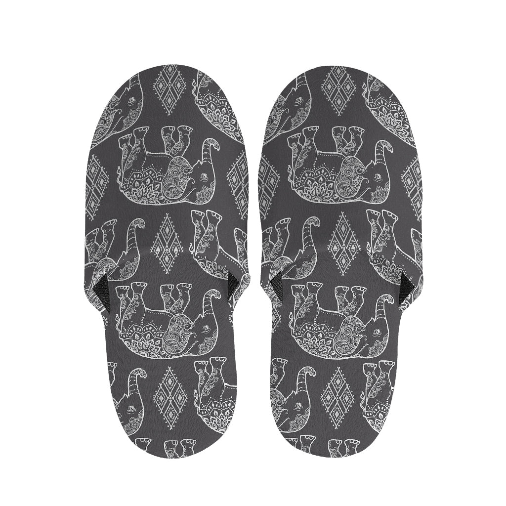 White And Grey Indian Elephant Print Slippers