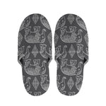White And Grey Indian Elephant Print Slippers