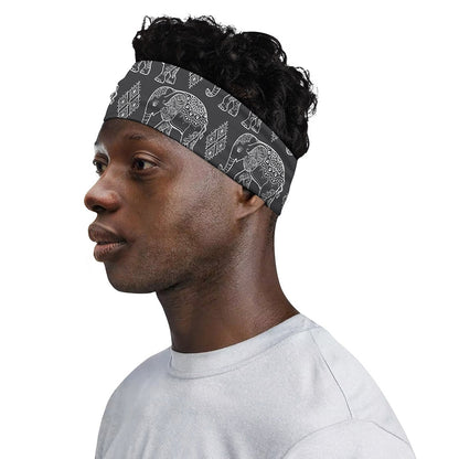 White And Grey Indian Elephant Print Sports Headband