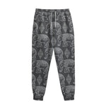 White And Grey Indian Elephant Print Sweatpants