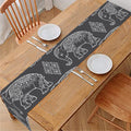 White And Grey Indian Elephant Print Table Runner