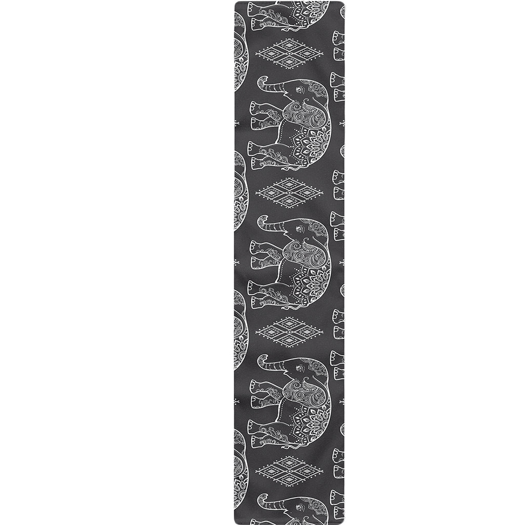 White And Grey Indian Elephant Print Table Runner