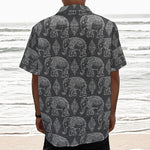 White And Grey Indian Elephant Print Textured Short Sleeve Shirt