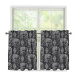 White And Grey Indian Elephant Print Tier Curtains