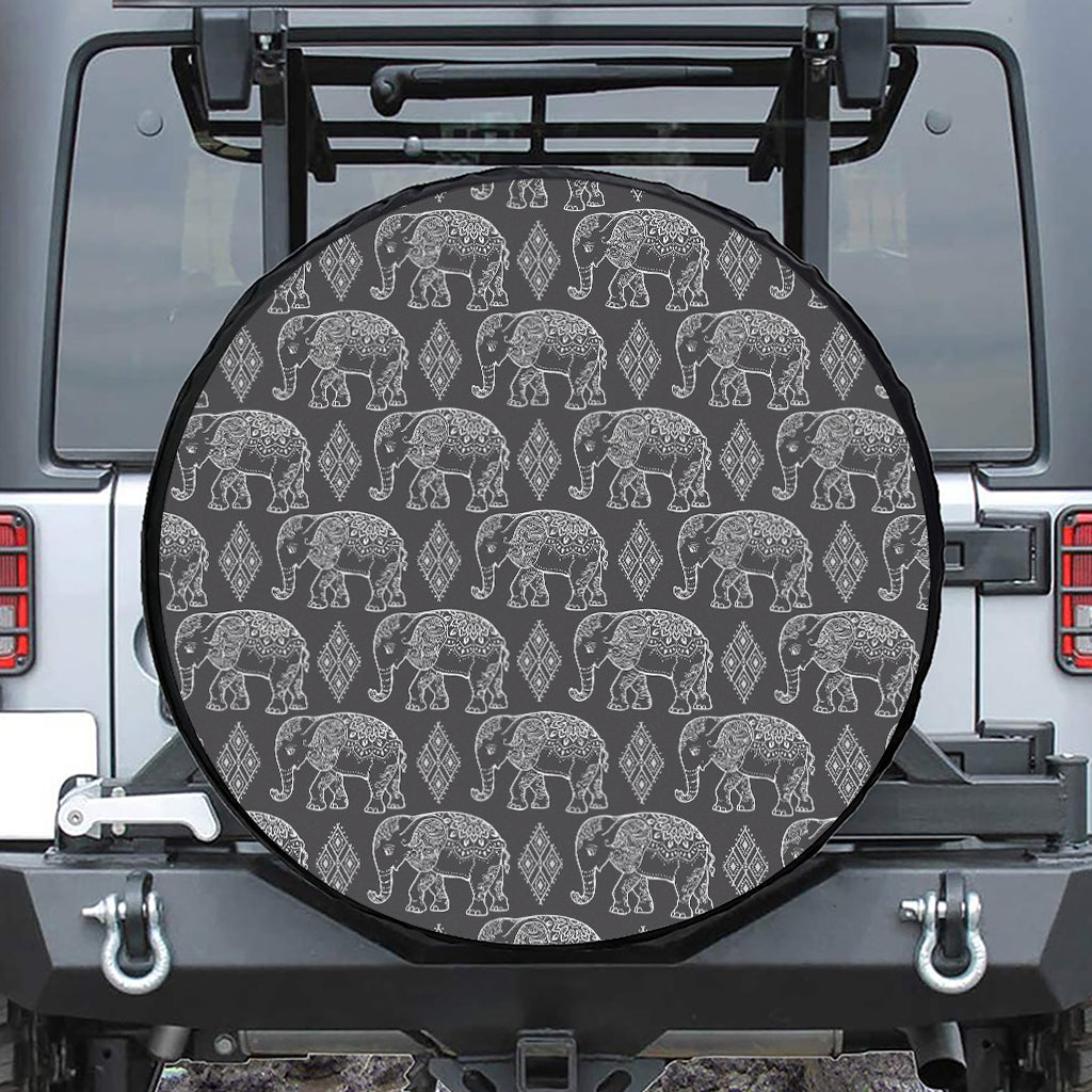 White And Grey Indian Elephant Print Tire Cover