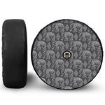 White And Grey Indian Elephant Print Tire Cover With Camera Hole