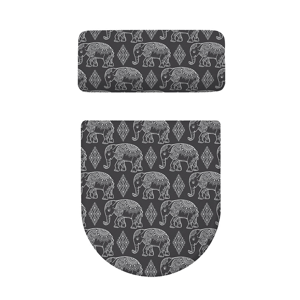 White And Grey Indian Elephant Print Toilet Lid And Tank Cover Set