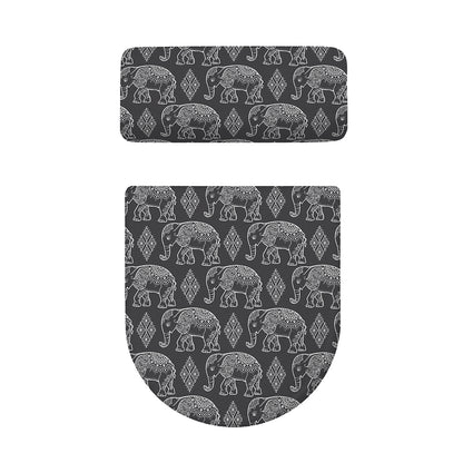 White And Grey Indian Elephant Print Toilet Lid And Tank Cover Set