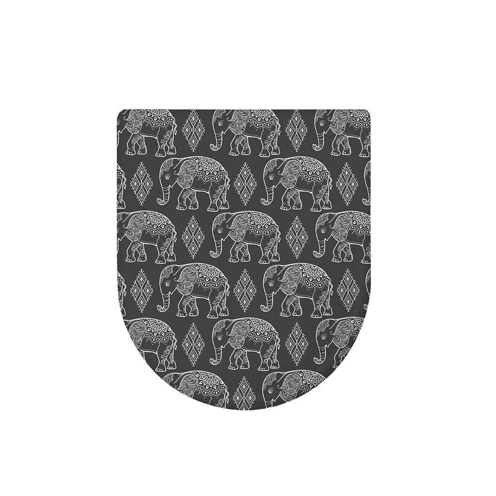 White And Grey Indian Elephant Print Toilet Lid Cover