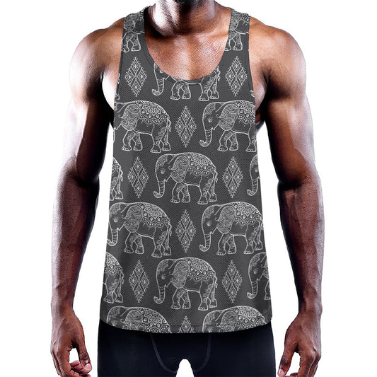 White And Grey Indian Elephant Print Training Tank Top