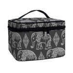 White And Grey Indian Elephant Print Travel Makeup Bag