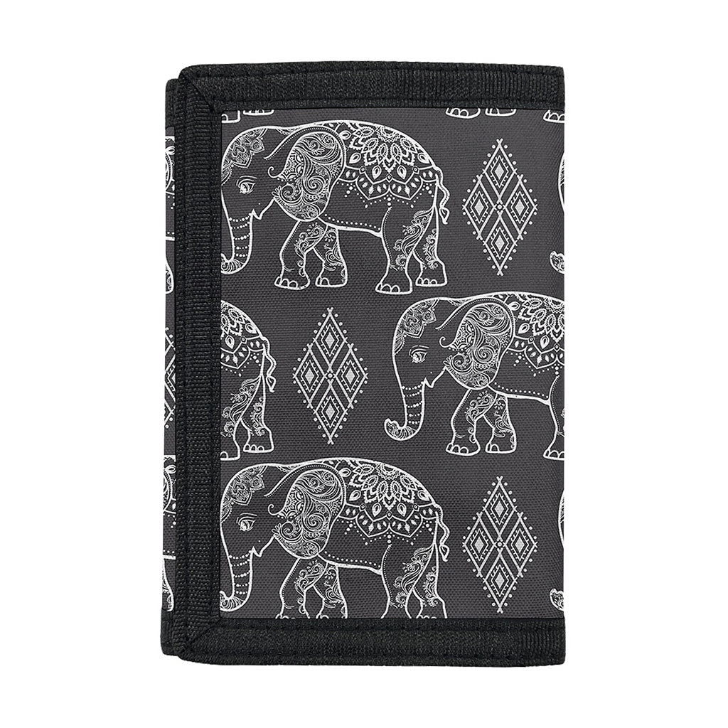 White And Grey Indian Elephant Print Trifold Wallet