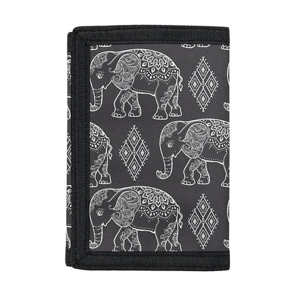 White And Grey Indian Elephant Print Trifold Wallet