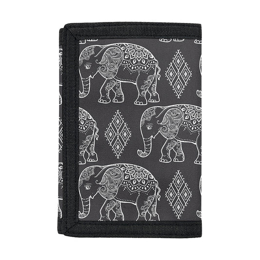 White And Grey Indian Elephant Print Trifold Wallet