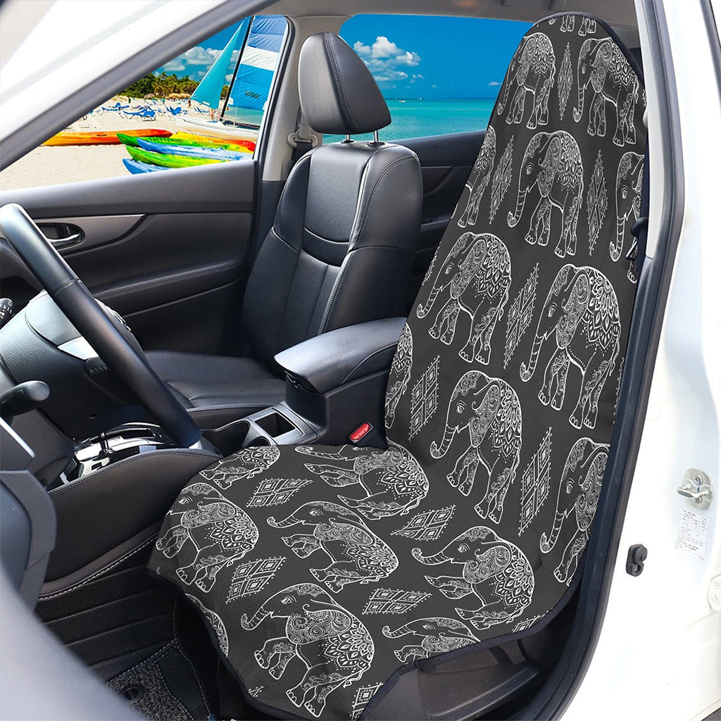 White And Grey Indian Elephant Print Waterproof Car Seat Cover