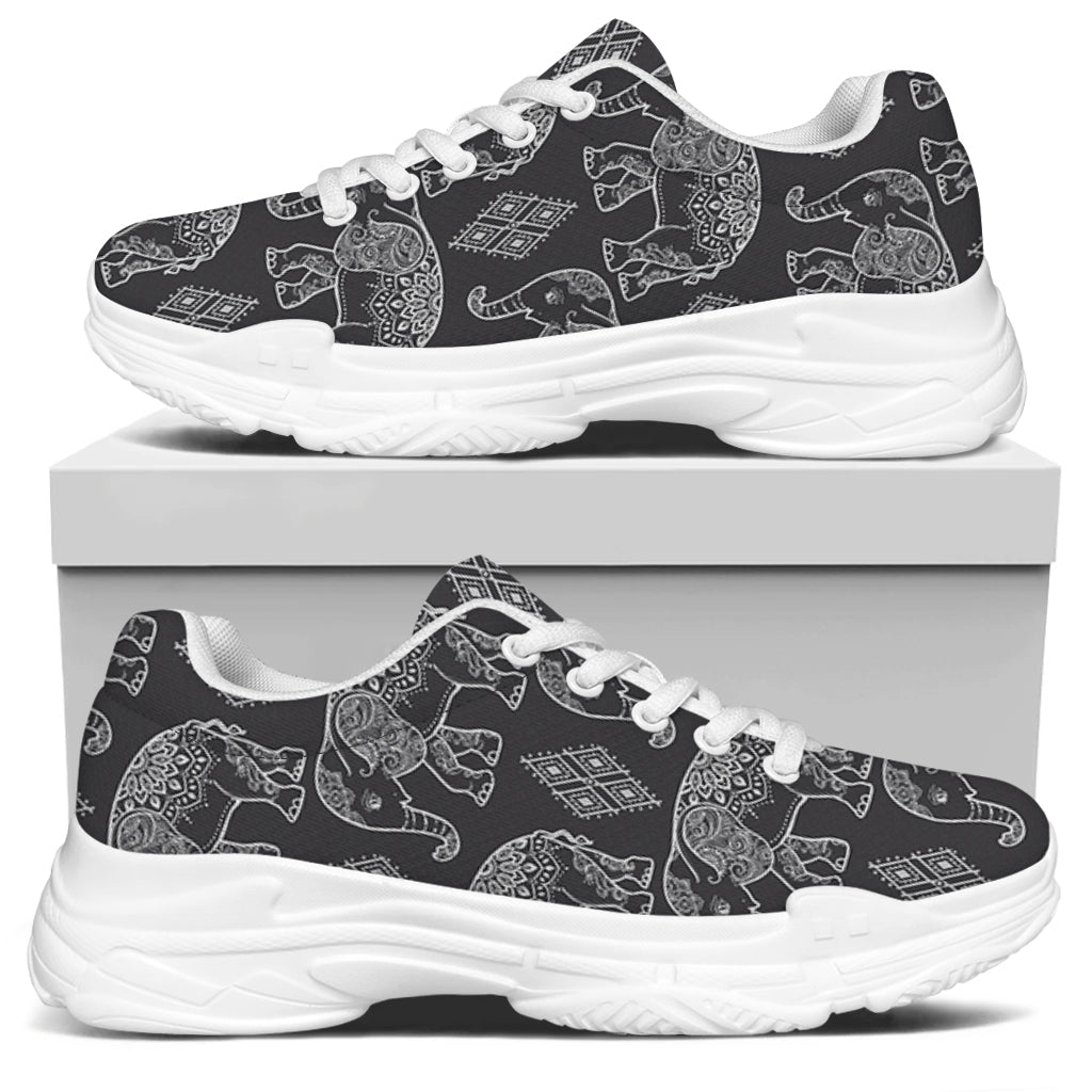 White And Grey Indian Elephant Print White Chunky Shoes