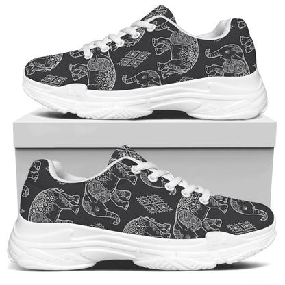 White And Grey Indian Elephant Print White Chunky Shoes