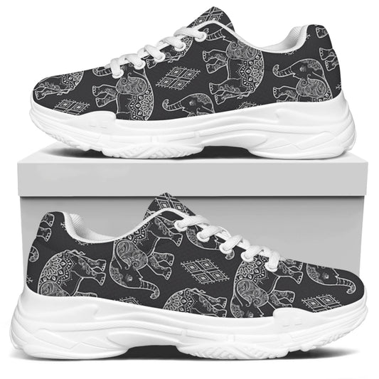 White And Grey Indian Elephant Print White Chunky Shoes