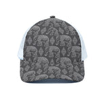 White And Grey Indian Elephant Print White Mesh Trucker Cap