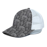 White And Grey Indian Elephant Print White Mesh Trucker Cap