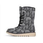 White And Grey Indian Elephant Print Winter Boots