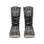 White And Grey Indian Elephant Print Winter Boots