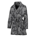 White And Grey Indian Elephant Print Women's Bathrobe