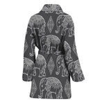White And Grey Indian Elephant Print Women's Bathrobe