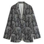 White And Grey Indian Elephant Print Women's Blazer