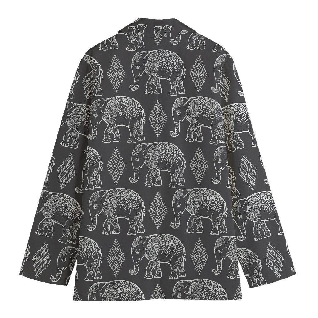 White And Grey Indian Elephant Print Women's Blazer