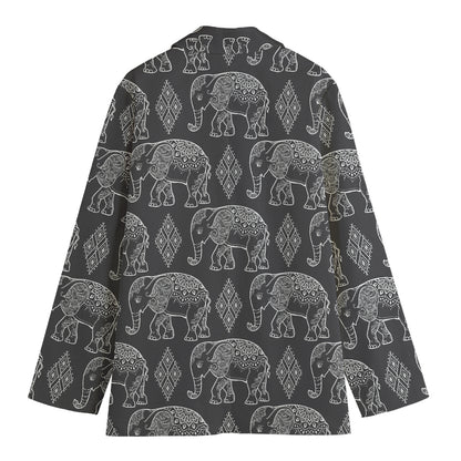 White And Grey Indian Elephant Print Women's Blazer