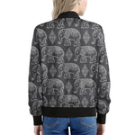 White And Grey Indian Elephant Print Women's Bomber Jacket