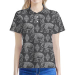 White And Grey Indian Elephant Print Women's Polo Shirt