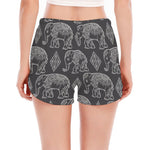 White And Grey Indian Elephant Print Women's Split Running Shorts