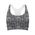 White And Grey Indian Elephant Print Women's Sports Bra