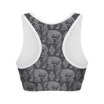 White And Grey Indian Elephant Print Women's Sports Bra